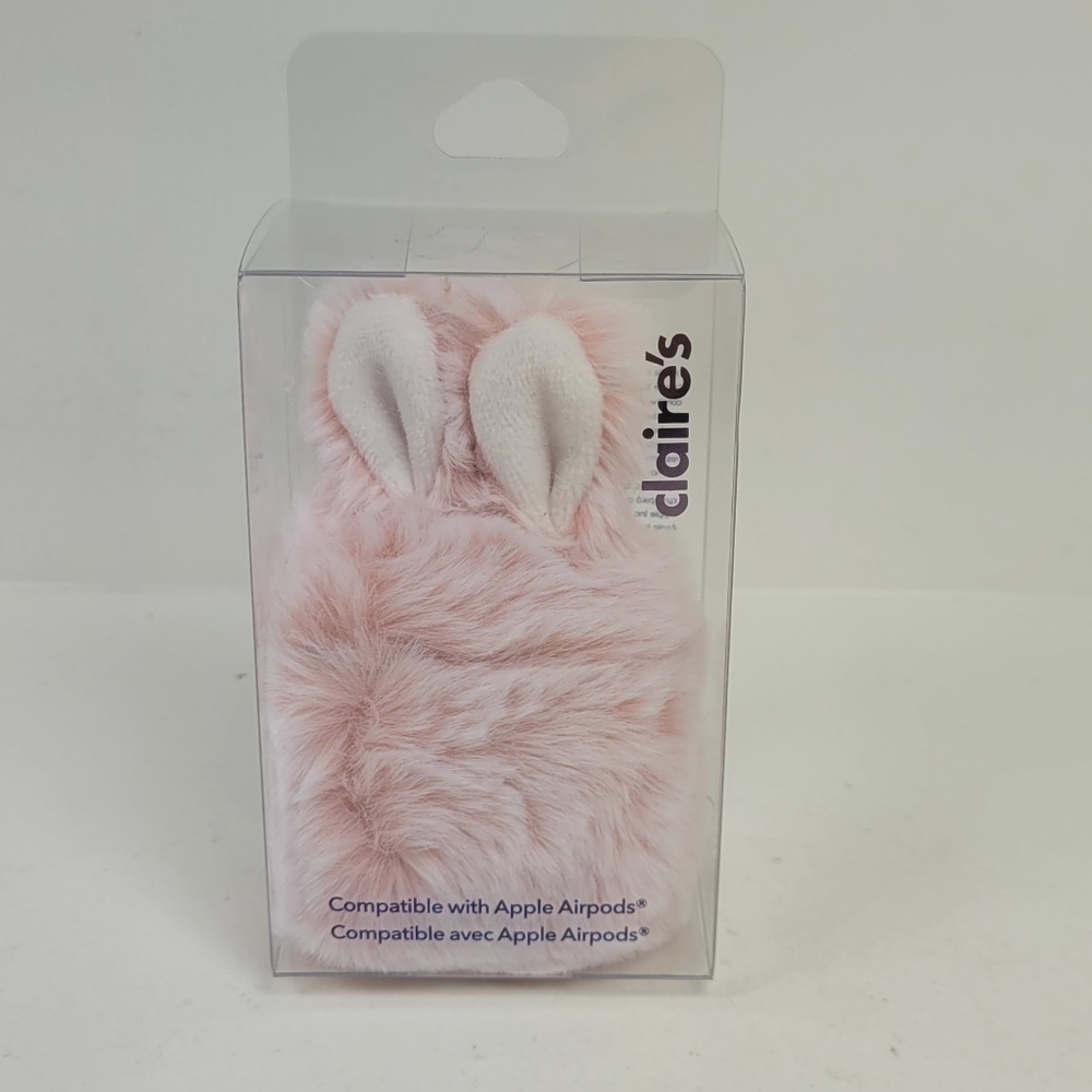 Claire's Pink Furry Bunny AirPods Case